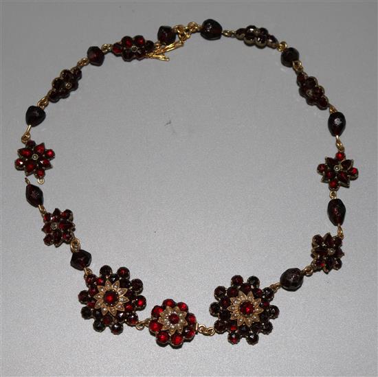 Silver gilt garnet and seed pearl necklace